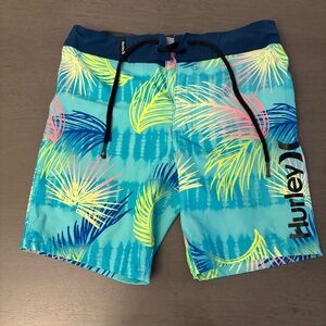Boys Hurly Teal and Blue tropical Swim Trunks Size 5